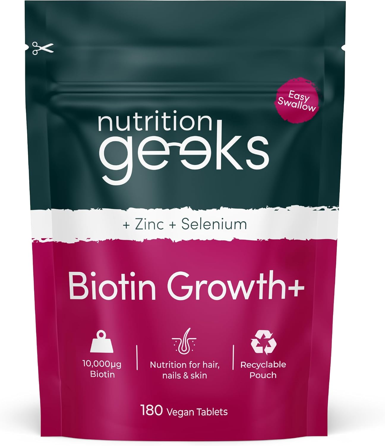 Biotin Hair Growth Supplement - 180 Vegan Tablets Enhanced with Zinc & Selenium,
