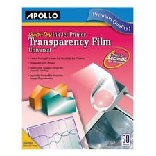 Apollo Inkjet Transparency Film, Universal, Quick Dry, 50 Sheets