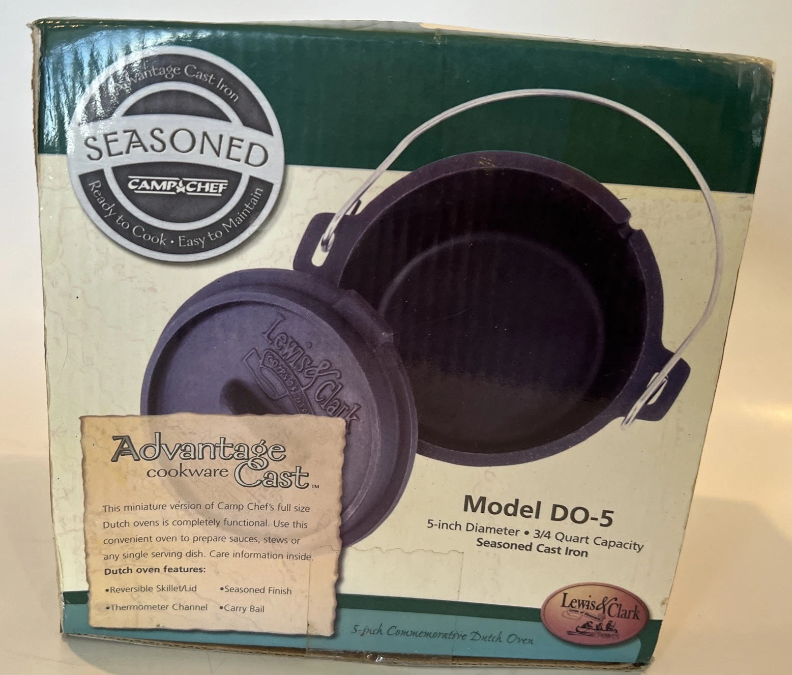 Lewis & Clark Dutch Oven Cast Iron 5” Dutch Bake 3/4 Quart Camp Chef
Opens in a new window or tab