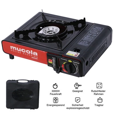 ALPEN CAMPING Campingkocher Gaskocher Gasherd Koffer Herd Kartuschenkocher Kochfeld Schwarz