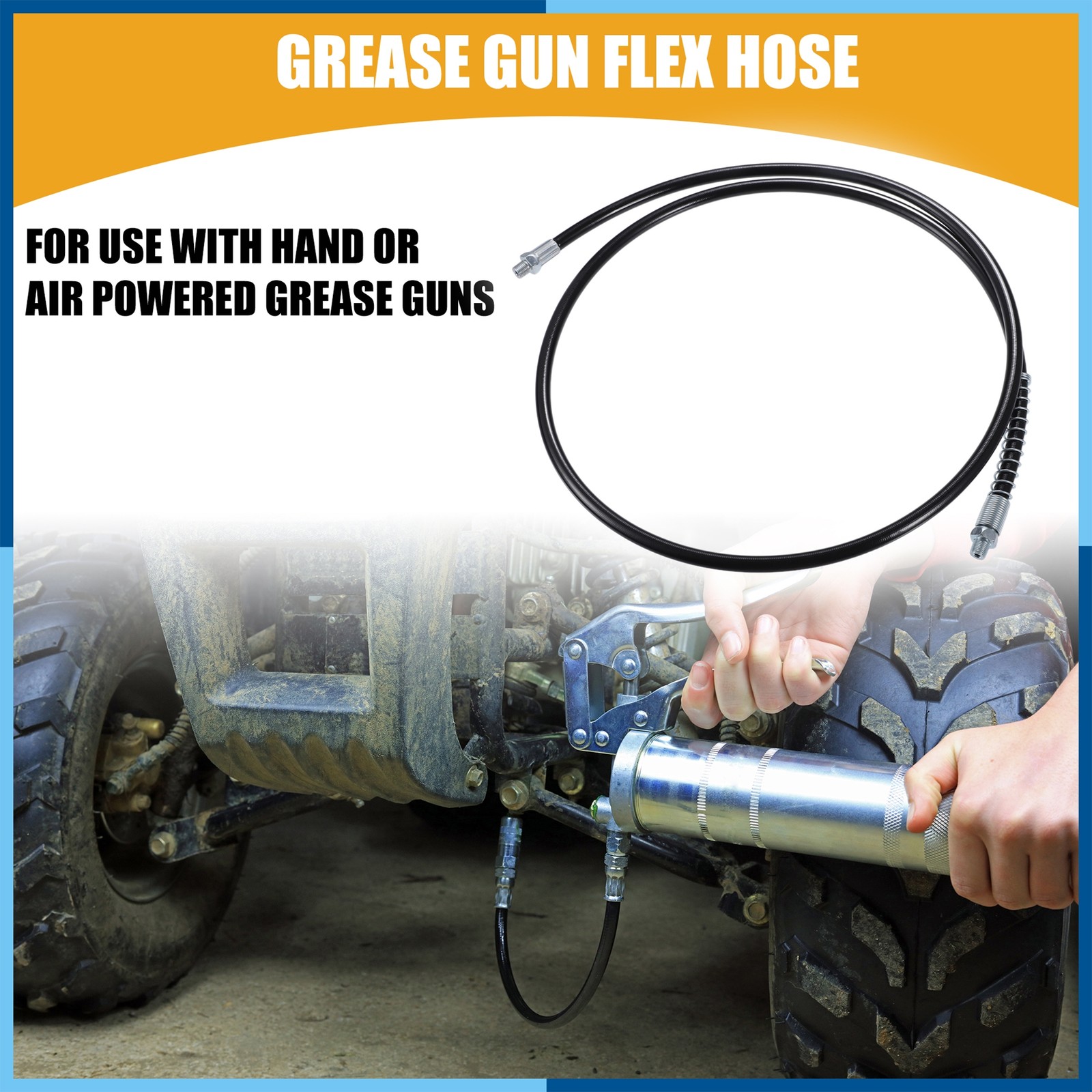 2 Pcs 59" Universal 1/8" NPT Grease Gun Flex Hose Flex Grease Hose Extension