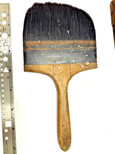 BIG Paint Brush 7" WIDE 14.5"L Wood Handle Vintage HORSE HAIR Vulcanized Rubber
