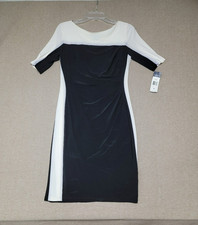 NWT CHAPS Short Sleeve Color Block Dress BODYCON Black  Ivory Size MEDIUM 90
