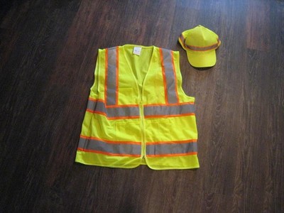 Reflective Tape Safety Work Vest  Hi Vis ANSI Class 2 Medium size with Adj. Hat