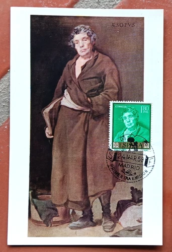 SPAIN AESOP ESOPO BY VELAZQUEZ PRADO MUSEUM 1958  FIRST DAY MAXIMUM CARD UNADDR