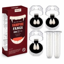 COOLJOY Vampire Teeth Fangs with Adhesive 3 Sizes Halloween Cosplay