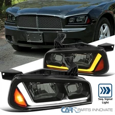 Fits 2006-2010 Dodge Charger Black Smoke Headlights Switchback LED Signal Lamps