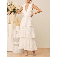 LULUS Molinetto Floral Lace Ruffled Tiered Maxi Dress bridal XS feminine