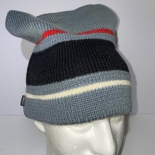 Smiley Gray Striped Wool Vintage Knit Beanie Made in USA