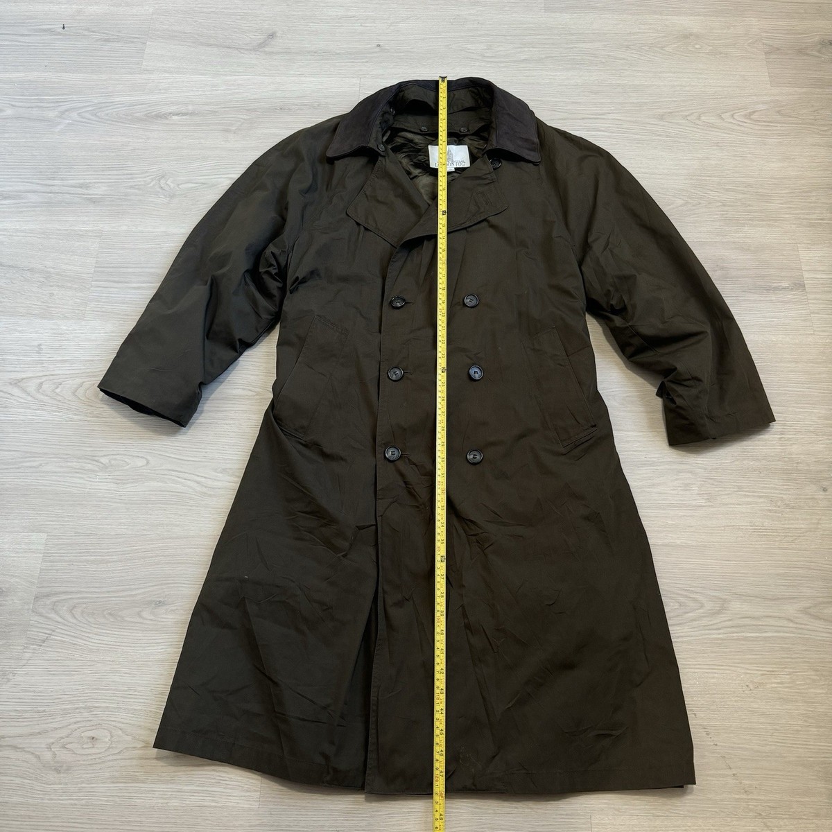 Vintage London Fog Trench Long Coat Mens Size 42 Short Olive Green