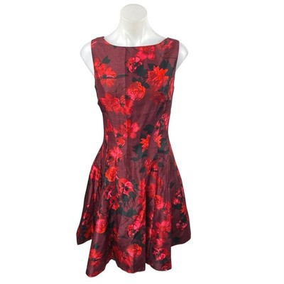 Julian Taylor Red Floral Sleeveless Boat Neck Fit & Flare Mini Dress Size  10 | eBay