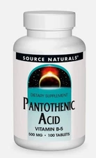 Source Naturals,Pantothenic Acid vitamin B-5 500 mg. 100 Tablets