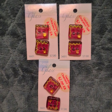 6 Blumenthal Fusion Glass 3601 Square 2-Hole Flat Buttons Purple/Green/Gold