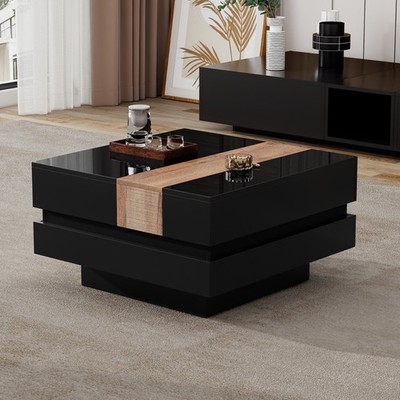 Quad Couchtisch Schiebeplatte Wohnzimmer Hochglanz Kaffeetisch Farbblock-Design