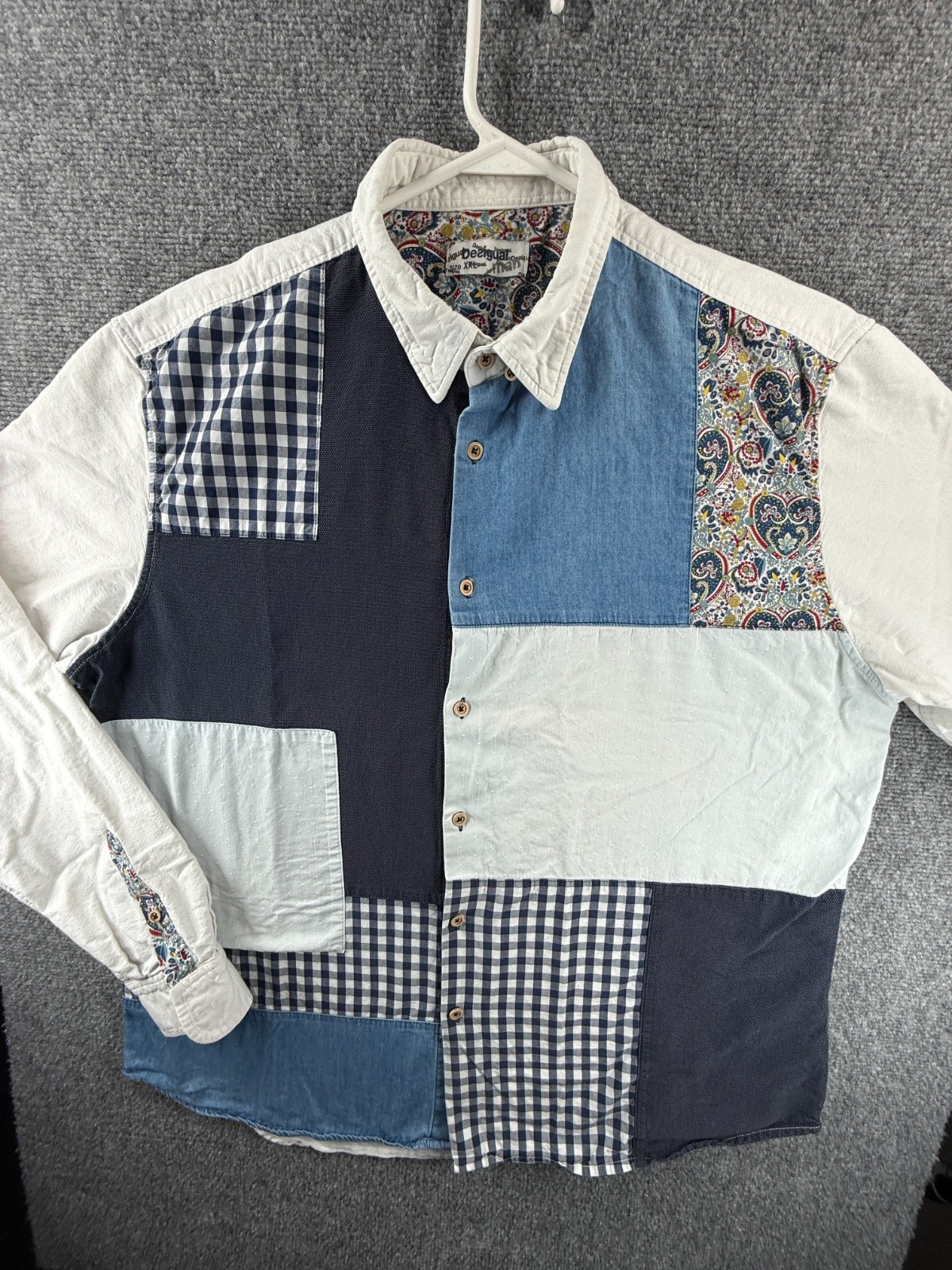 Desigual Colorblock Patchwork Blue White 2XL Cott… - image 1