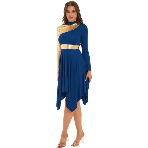 Women Metallic Church Praise Dance Dress Worship Liturgical Lyrical Dancewear - Picture 49 of 69