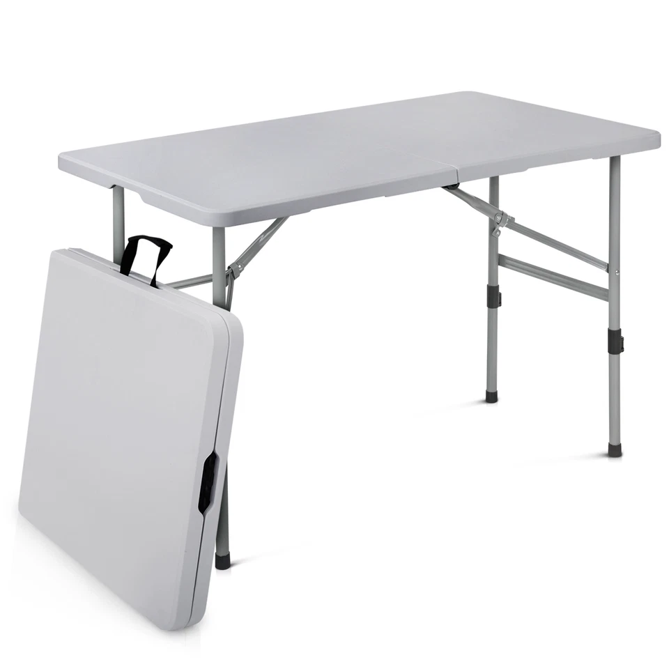 Mesa de plástico plegable portátil gris de 4 pies con pie ajustable para camping escritorio de picnic Foto 2 de 4