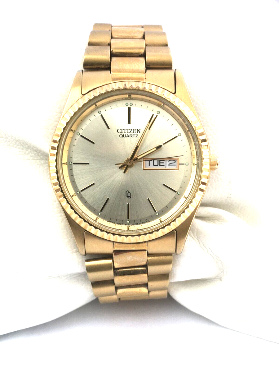 Citizen Mens Vintage Quartz Calendar 100MT Gold Plated Bracelet