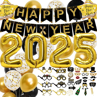 Party Factory Silvester-Ballonset – 25 Latexballons In Gold, Silber, Schwarz, ø27cm, Für „Happy New Year“