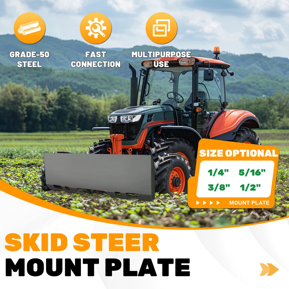 1/4" 5/16" 3/8" 1/2"Skid Steer Mount Plate Adapter Loader Quick Tach Attachment - Image 4 of 4