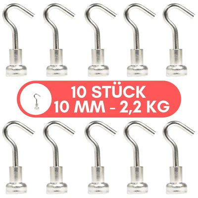 10 Magnethaken 2,2 KG Stark Neodym Magnet Topfmagnet Halterung Mit Haken M3