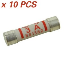 10 x CERAMIC 3 AMP FUSE BS1362 DOMESTIC HOUSEHOLD MAINS PLUG CARTRIDGE FUSE