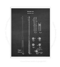 Billiard Decor Billiard Cue art print 4 Blueprint Diagram Rec Room Decor