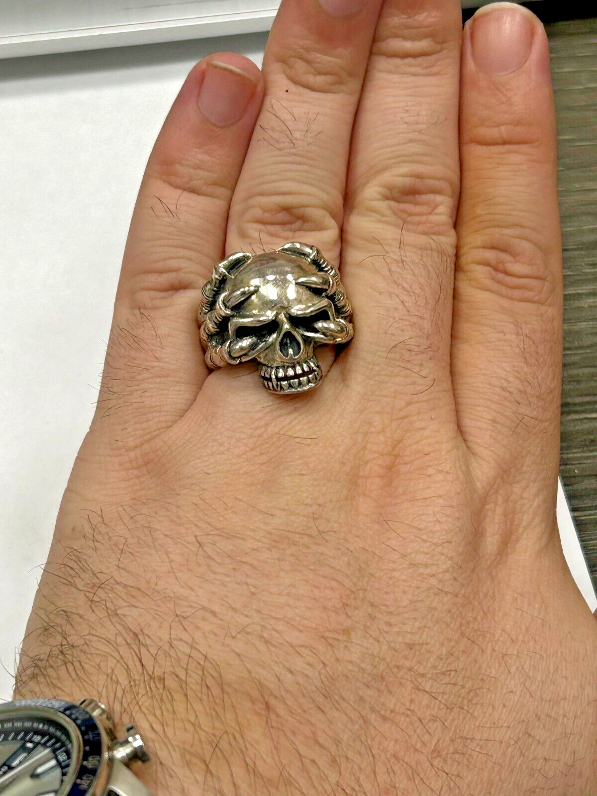 Solid 925 Sterling silver Claw Skull Biker Ring S… - image 8