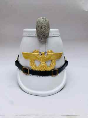 White Leather Prussian Shako Helmet for Officer Jagerbatallion Helmet for LARP, 