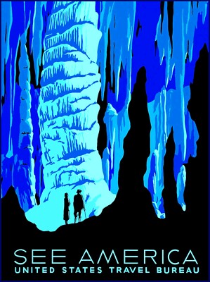 Blue Cavern 1930 National Parks See America  Vintage Poster Print  WPA Art