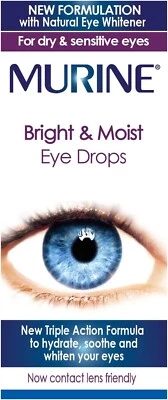 BRANDED Murine Bright & Moist Eye Drops to Whiten Eyes & Relieving Feeling Dry Eyes 15ml