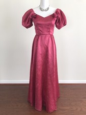Vintage 80s Alfred Angelo Magenta Rosette Jacquard Ball Gown Prom Dress SZ XS