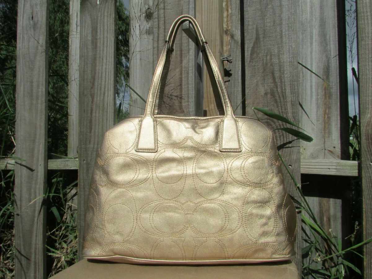Coach Gold Metallic Leather Signature Stitched Satchel Shoulder