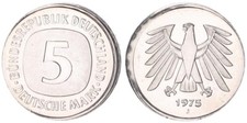 BRD 5 DM 1975 J Fehlprägung bis über den Randstab dezentriert  prfr. 96564