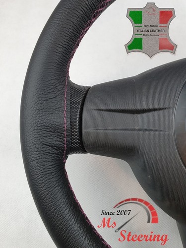 FOR Skoda Octavia MK2 04-12 BLACK LEATHER STEERING WHEEL COVER, BURGUNDY 2 STIT - Picture 9 of 12
