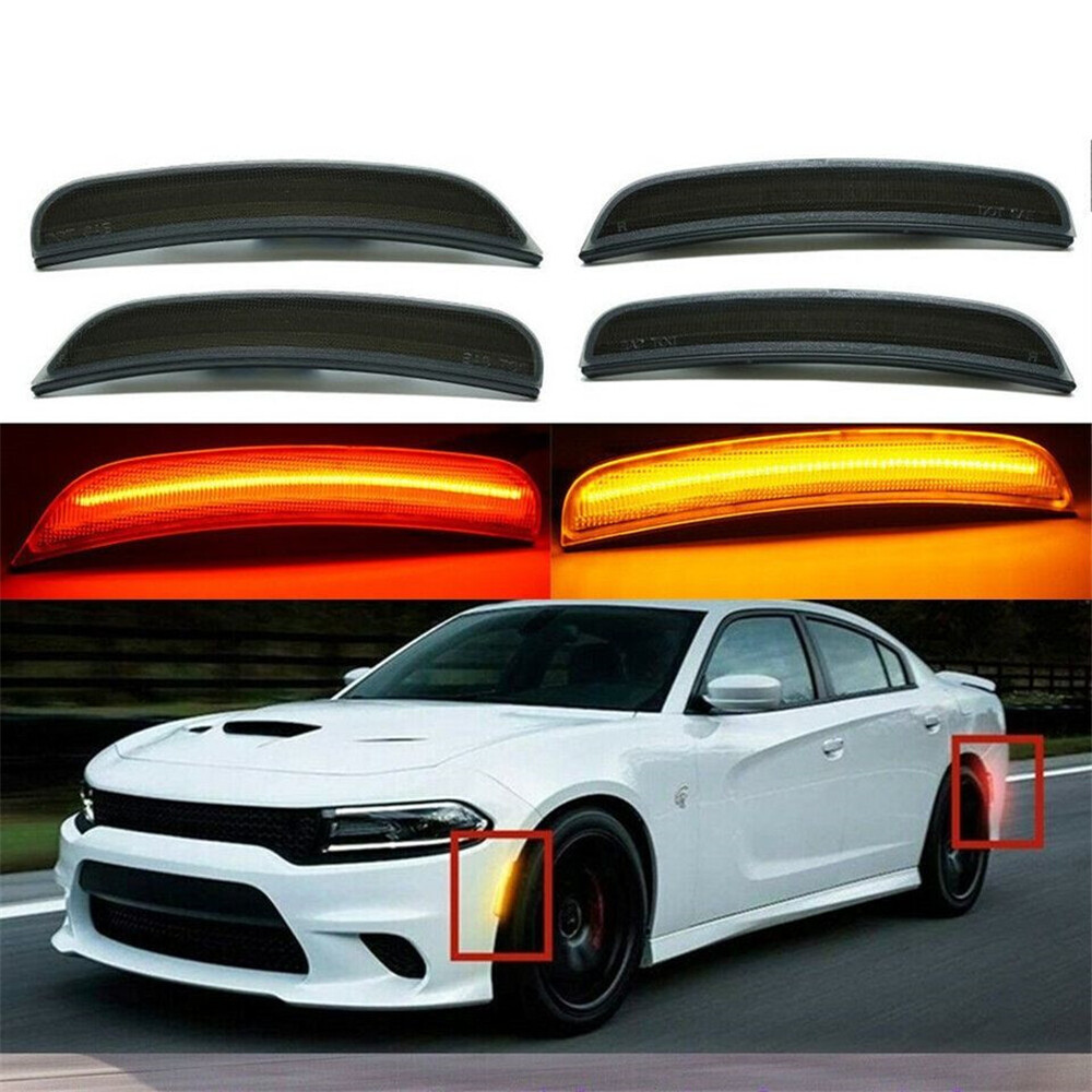 4Pcs For 2015-2023 Dodge Charger Smoked Lens LED Side Marker