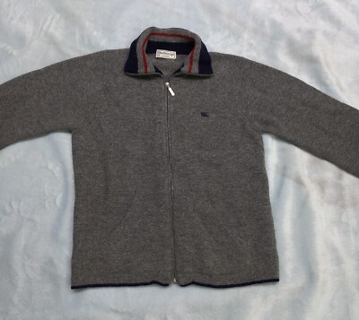 Vintage Burberry 100%Wool Pullover Full Zip Sweater Men Gray