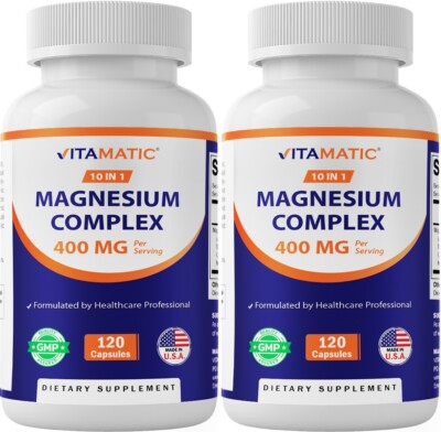Vitamatic Magnesium Complex, 400mg Elemental MG-120 Capsules per Pack - 2 Pack