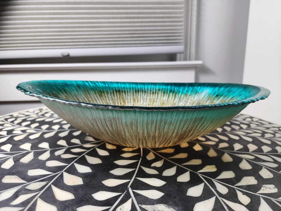 ОВАЛЬНАЯ ВАЗА ЛАМИНИРОВАННОЕ СТЕКЛО (ТРУДНО НАЙТИ) КРАСИВЫЙ БИРЮЗОВЫЙ И ПЕСОЧНЫЙ КОРИЧНЕВЫЙ ЦВЕТ! - Изображение 4 из 4