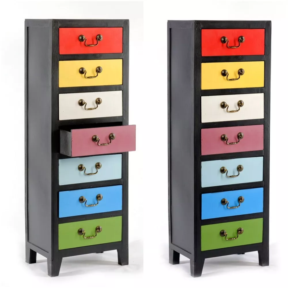 Geko Tall Chest of Drawers Tallboy Rainbow Multicolored 7 Drawer