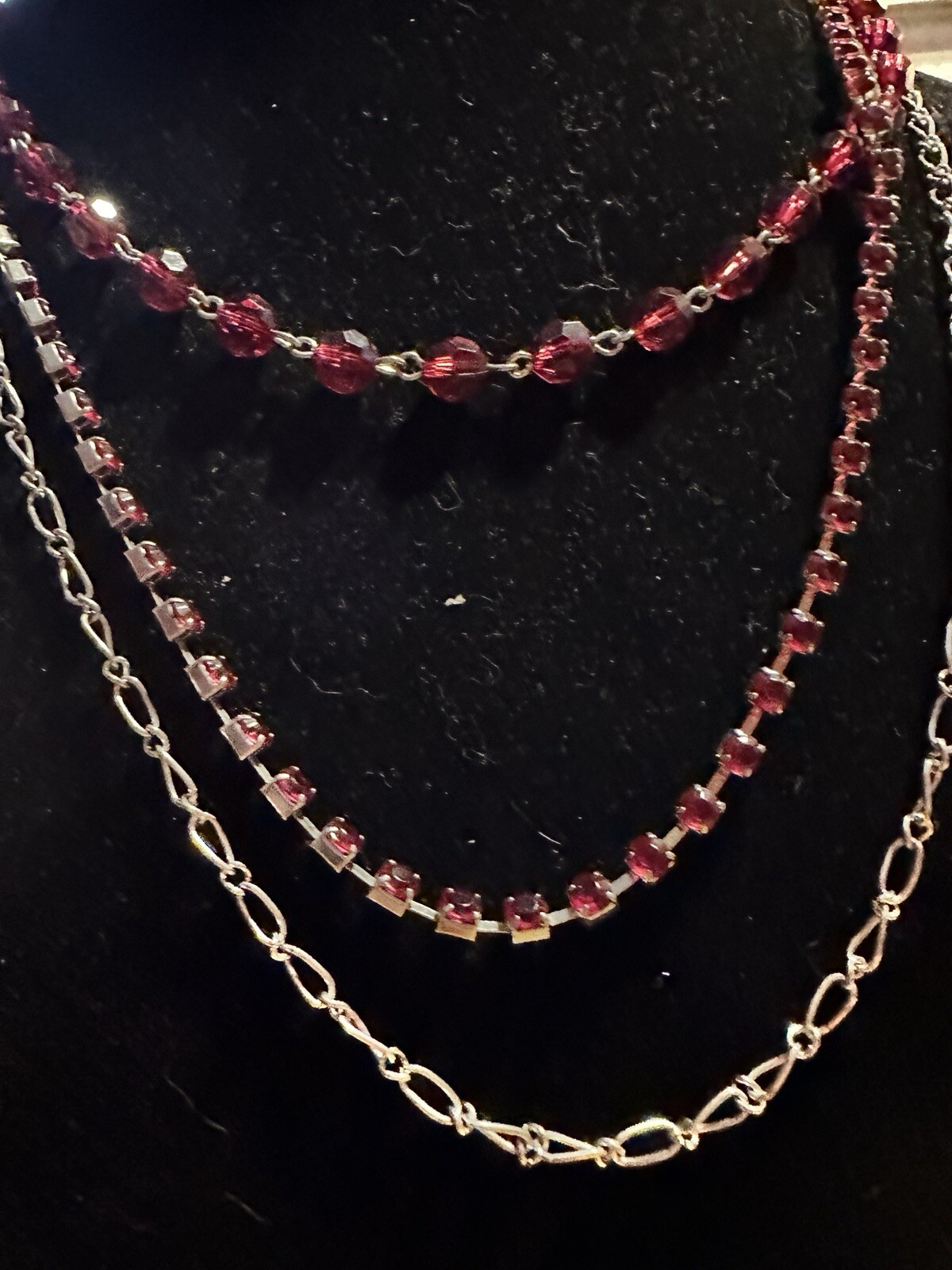 Three Strand Ruby Colored Crystal stones Necklace - image 2