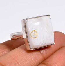 Natural White Scolecite Ring 925 Sterling Silver Handmade Statement Boho Rings