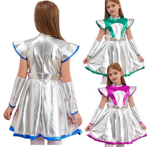 Costume bambina bambina vestito festa alieno cosplay lucido danza outfit esterno - Foto 4 di 48
