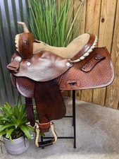   15" ALAMO Basket Tooled Western Barrel Horse Saddle  Semi Bar   
