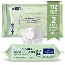 2 Pack Large Adult Disposable Body Wipes 12x8 Inch Fragrance Free Aloe Chamomile