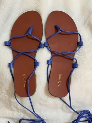 Via Mia Lace Up Flat Sandal Color Blue Size 7