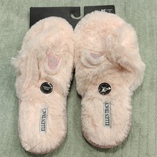 Ellen Tracy Women's Pink Faux Fur Slip-On Slippers Memory Foam US 8 M