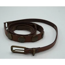 Brown Leather Narrow 1/2" Belt Ladies Double Wrap Brass Studs 200cm