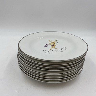 Pottery Barn Reindeer Plates-Santa-Set of 8-White-Complete Set-Japan  MINT