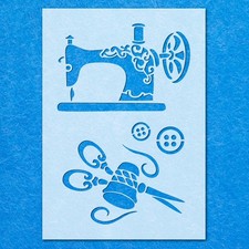 Sewing Machine Scissors Buttons Cotton Stencil: Life Airbrush Wall Art Crafts